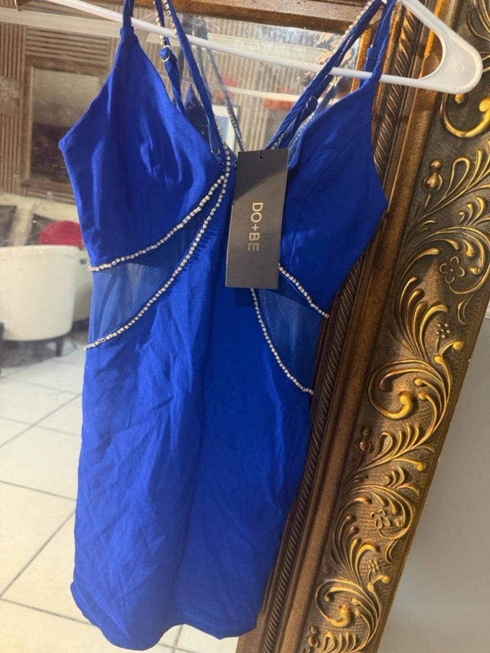 DO+BE Royal Blue Beaded Slip Mini Dress